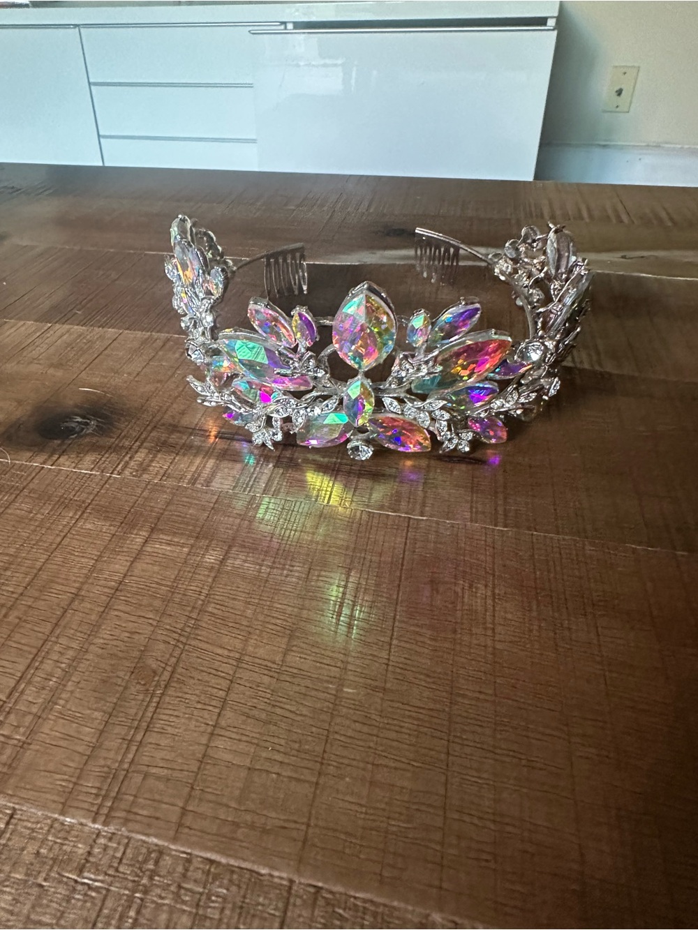 Crystal Aurora Teardrop Hair Tiara - Silver